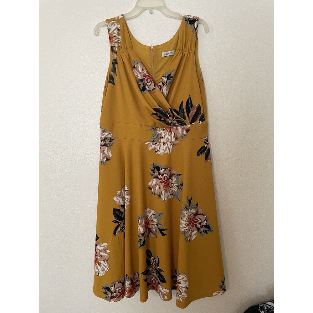 Grace Karin Royal Yellow Floral Fit & Flare Dress - Size XL Classic Style